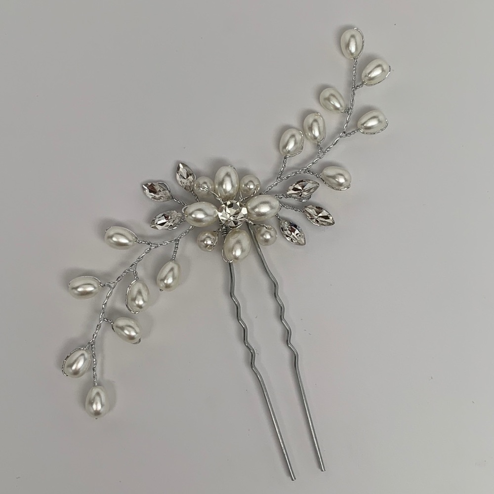 NEW White Pearl & Crystal Bridal Hairpin Headpiece